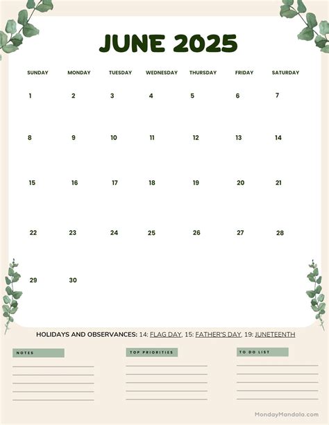 Printable June Calendar Portrait