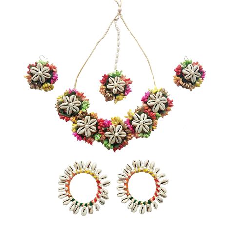 Buy Multicolour Seashell(Kodi) flower jewellery set for Girls/Women for ...