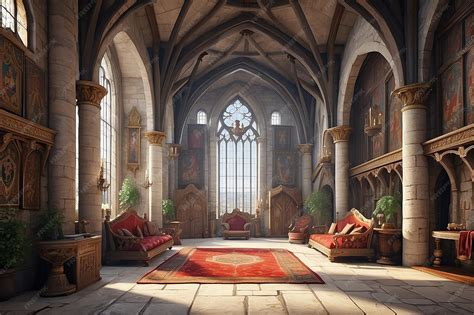 Premium Photo | Design a medieval castle interior with grand halls ...