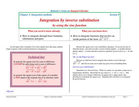 SOLUTION: I2 9 integration by inverse substitution using sine - Studypool
