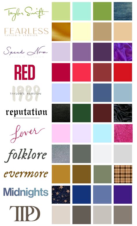 taylor swift eras color palette in 2025 | Taylor swift, Taylor swift ...
