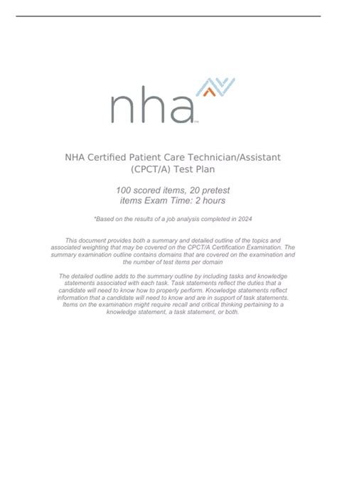 NHA Certified Patient Care Technician/Assistant (CPCT/A) Test Plan ...