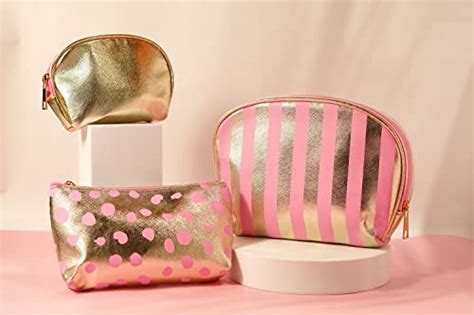 STRIPES Portable Waterproof PU Golden Toiletries Makeup Pouch Travel ...