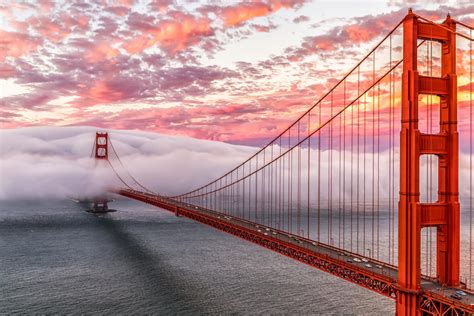 Golden Gate Bridge, Bridge, Architecture, Clouds, Sea, Sunset, San Francisco, California ...