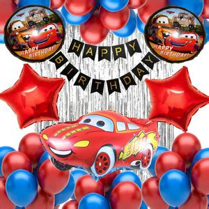 ZAMBOOREE Silver Blue Red car theme birthday decoration lightning ...