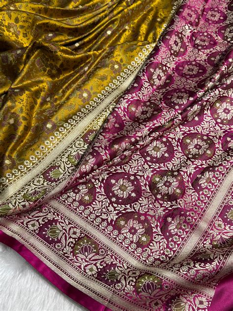 Olive Green - Rani Contrast Jamawar Tanchoi Jaal Katan Silk Saree SKTM ...