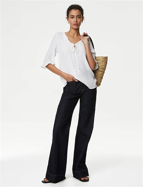 Buy Tie Neck Frill Detail Blouse at Marks & Spencer