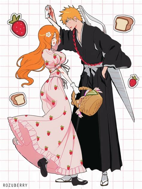 inoue orihime and kurosaki ichigo (bleach) drawn by rozuberry | Danbooru