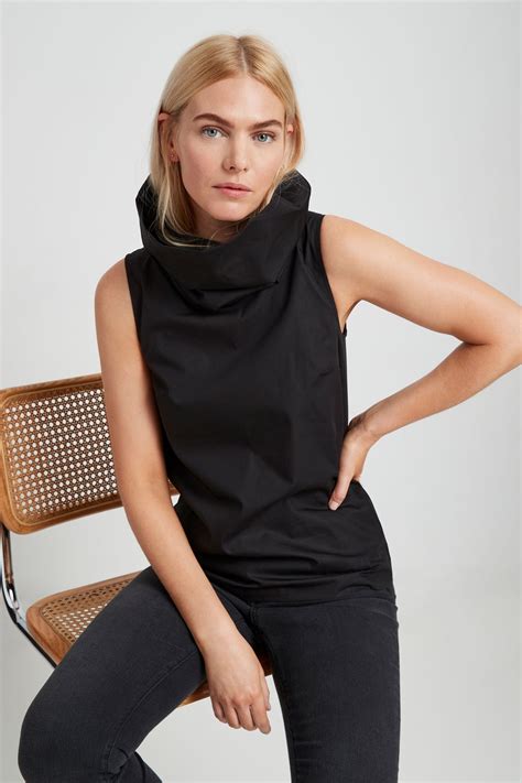 Black Sleeveless Collared Shirt - Marcy Sleeveless Top | Marcella