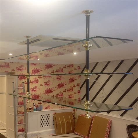 Nickel Plated Ceiling Rack With Glass Shelves | Andrew Nebbett Designs