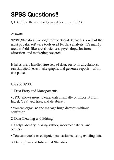 SPSS Questions - Comprehensive Study Notes for Data Analysis - Studocu
