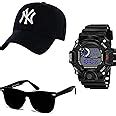 SELLORIA Black Analogue Stainless Steel Watch with Black Sunglass with ...