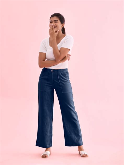 Blue Denim Linen Cargo Pants – Go Colors India