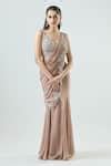 Buy Peach Blouse Organza Embellished Sequin Mermaid Pre-draped Saree ...