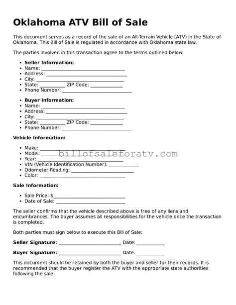 Draft Your Oklahoma ATV Bill of Sale Using Our Fillable Template