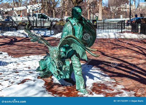 Boston, USA- March 01, 2019: the Life-sized Statue of Edgar Allan Poe ...