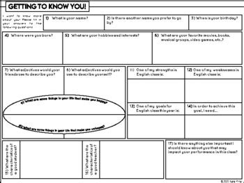Getting To Know You handout by 2 Minute Tutor | TPT