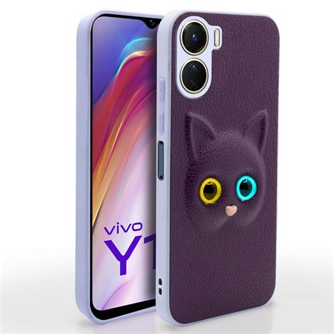 Pikkme Vivo Y16 Back Cover for Girls | Cute Cat Leather Finish | Soft ...