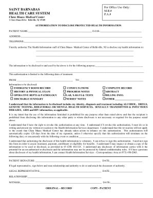 Fillable Online Clara Maass Medical Center Medical Records Release Form ...