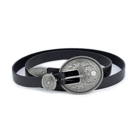 Buy Black Western Belts For Women With Large Silver Buckle