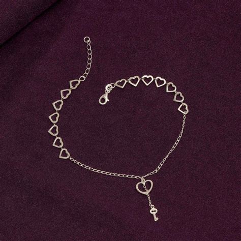 LeCalla - Buy 925 Sterling Silver Heart Key Charm Anklet for Teen Women