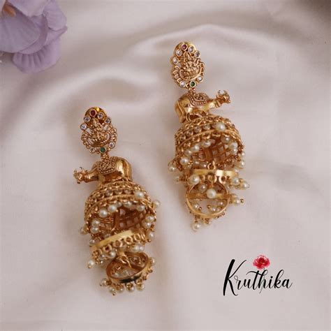 Beautiful AD Lakshmi Calf Three Layer Pearl Hanging Jhumkas E672 ...