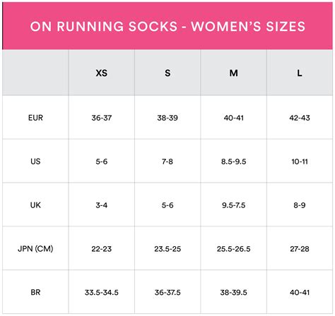 ON Womens Socks Size Guide - Sole Motive