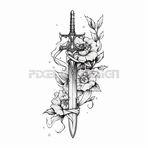 Sword With Flowers Tattoo Design Download High Resolution Digital Art PNG Transparent Background ... - illustration of knights with electrical swords
