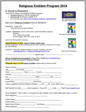 Fillable Online ocbsa Religious Emblem Program b2014b - ocbsa Fax Email ...