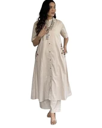 Buy SM Craftopia Sarees Women's Cotton Embroidered A-Line Kurti with ...