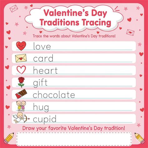 Valentine’s Day Traditions Tracing Worksheet - Download & Print Now!