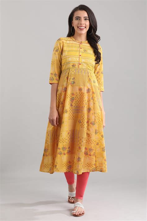 Buy Yellow Band Collar Floral Printed kurta Online for Woman | Shop for ...