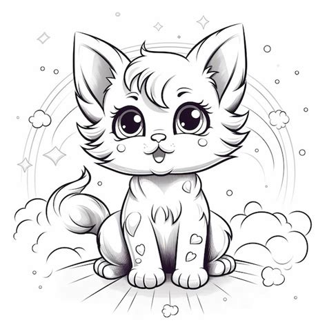 Coloring pages of a cat with big eyes and a tail generative ai ...
