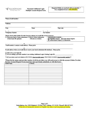Maryland Additional Login Multiple Account Request Form - Fill and Sign ...