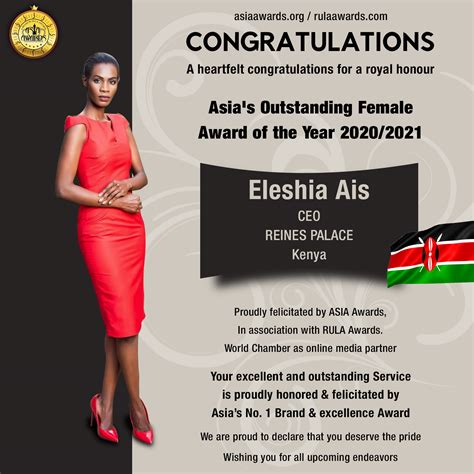 Eleshia Ais has bagged Asia's Outstanding Female Award
