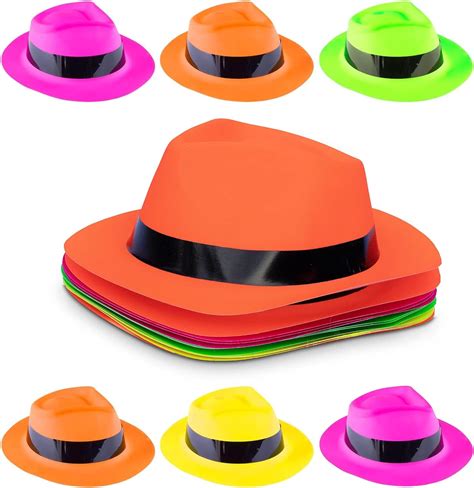 Buy Neon Gangster Hats Assorted Colors Plastic Fedora Dress Up Party ...