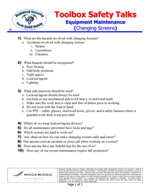 Fillable Online Rockwood Toolbox Safety Talks 12 Equipment Maintenance ...