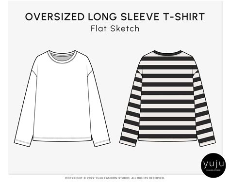 Oversized Long Sleeve T-shirt - Fashion Flat Sketch, Fashion Template, Technical Drawing, Vector ...