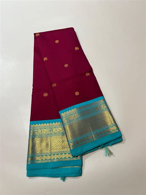 Maroon ans sky blue Kanjeevaram silk saree