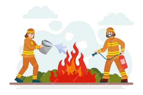 Cartoon Fireman Putting Out Fire