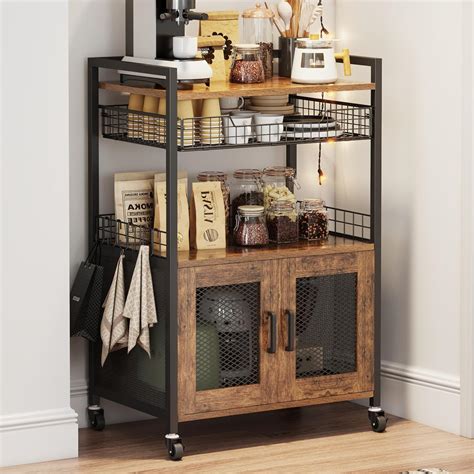 Hencawima Coffee Bar Cabinet, 3 Tier Coffee Station Table on Wheels, 35 ...