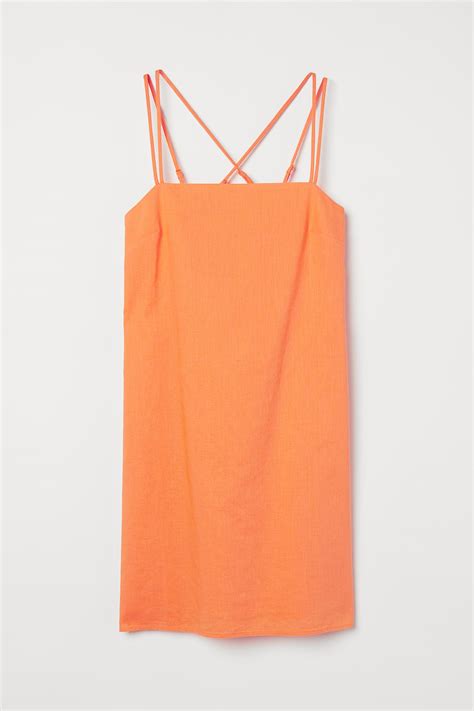 Linen-blend dress - Orange - Ladies | H&M IN