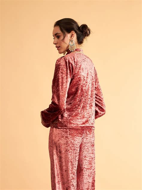 Women Pink Velvet Front Embroidered Jacket – FYVA