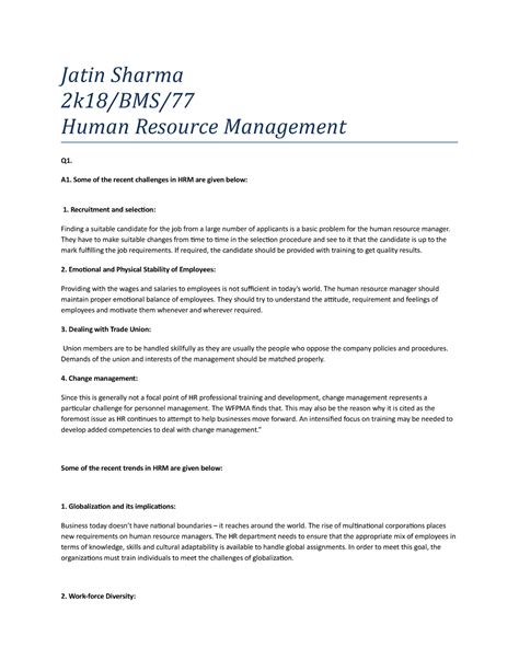 HRM Assignment - Very elaborate answers. - Jatin Sharma 2k18/BMS/ Human ...