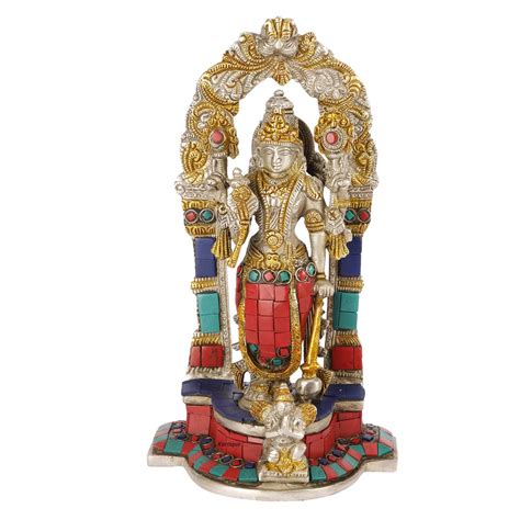 Kartique Brass Lord Bhagwan Vishnu Narayan Large Idol Murti Holding ...