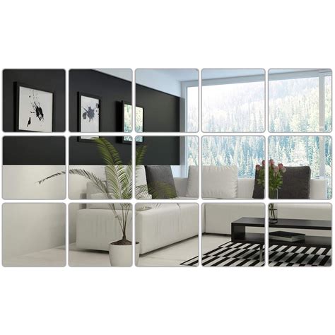 16PCS/9PCS 6 x 6 Inches Mirror Sheets Square Mirror Decals Self Adhesive Mirror Tiles Non-Glass ...