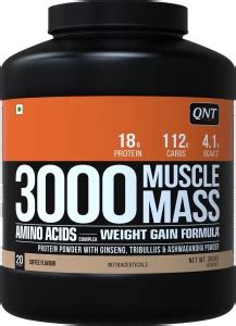 QNT Muscle Mass 3000 Mass Gainer Coffee Flavour, 3Kg Weight Gainers ...