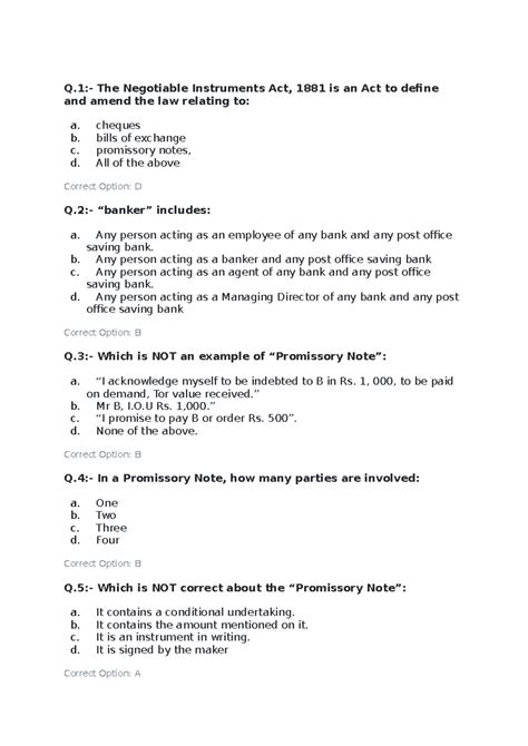 MCQs with Answer on B - Part 1 Q:- The Negotiable Instruments Act, 1881 ...