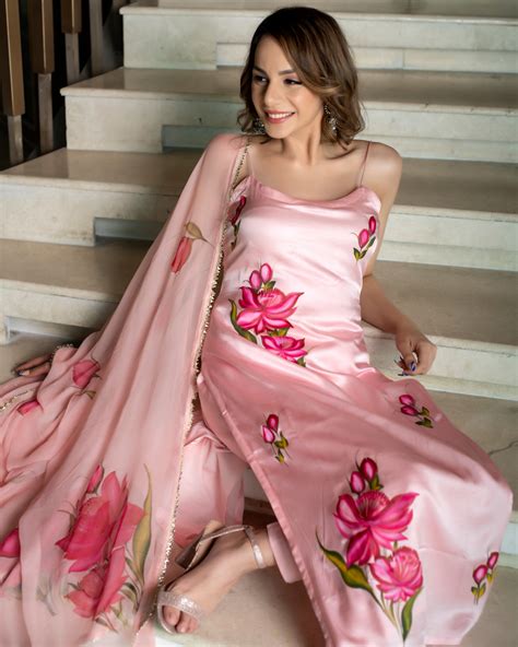 Buy Peach Rose Handpainted Suit Set online in India at Best Price | Aachho