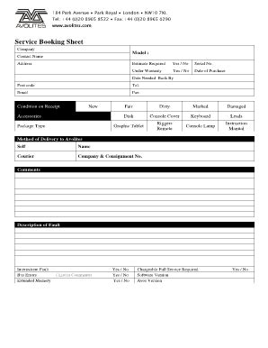 Service Booking Sheet - Blank Fillable Template | Fill Out, Print ...